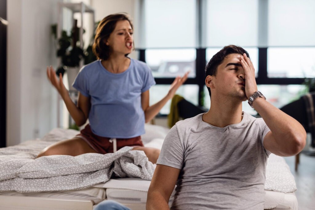 Couple experiencing the emotional effects of performance anxiety and relationship stress